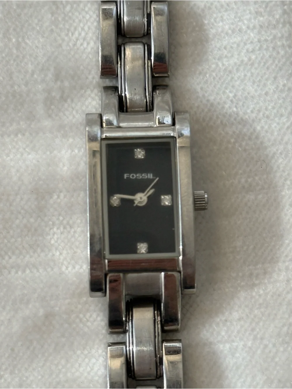 Fossil Silver Stainless Steel Bracelet Watch with Black Dial